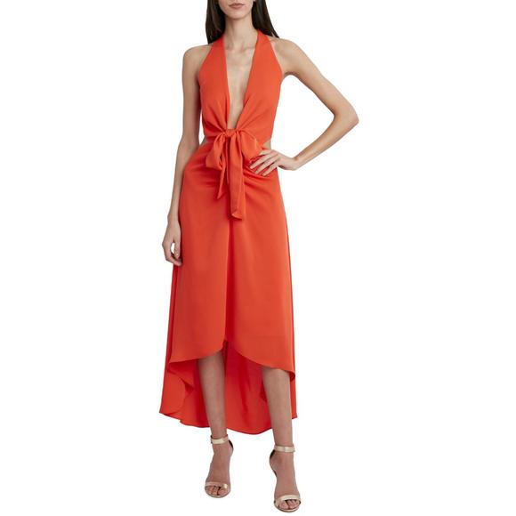 BCBGMAXAZRIA Dresses & Skirts - BCBGMAXAZRIA Womens Orange Chiffon Tie Front Hi-Low Evening Dress Gown NWT